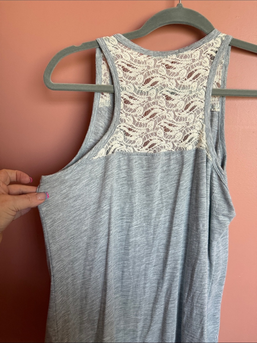 Maurices Light Gray Embellished Lace-Back Tank - Picture 3 of 3